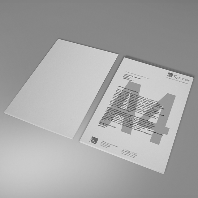 Briefpapier DIN A4, 1/0 farbig<br>(Vorderseite: Graustufen / Rückseite: unbedruckt)