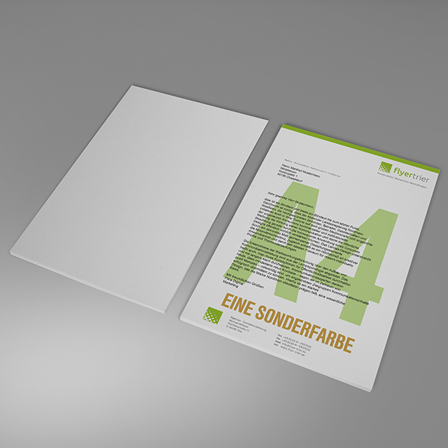 Briefpapier DIN A4, 5/0 farbig<br>(Vorderseite: CMYK 4-farbig + 1 HKS-Sonderfarbe / Rückseite: unbedruckt)