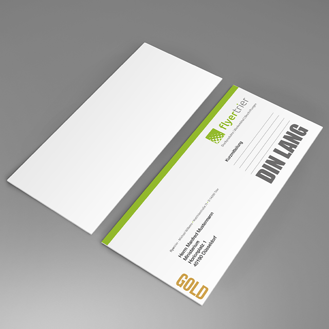 Briefpapier DIN lang, 5/0 farbig<br>(Vorderseite: CMYK 4-farbig + Gold-Farbe / Rückseite: unbedruckt)